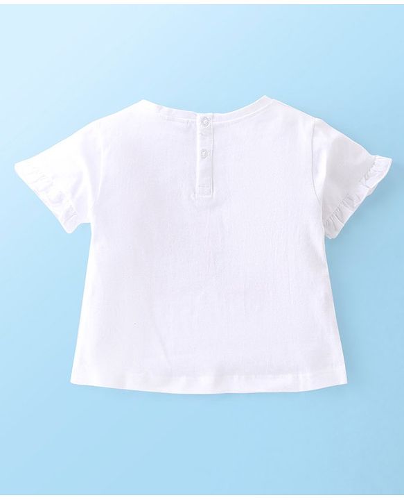 Babyhug Cotton Knit Half Sleeves Top and Skirt with Butterfly Embroidered - White & Pink