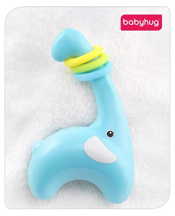 Babyhug Premium Elephant Shaped Baby Rattle  Blue | Lightweight & Engaging Toy | Safe, Non-Toxic | Improves Grasping & Sensory Skills | Gift for 3+ Months | BIS Certified