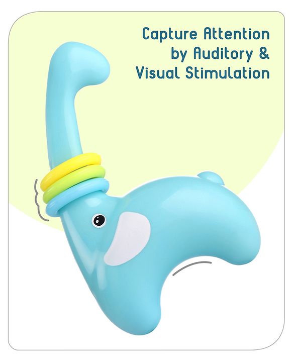 Babyhug Premium Elephant Shaped Baby Rattle  Blue | Lightweight & Engaging Toy | Safe, Non-Toxic | Improves Grasping & Sensory Skills | Gift for 3+ Months | BIS Certified