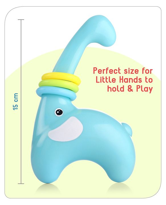 Babyhug Premium Elephant Shaped Baby Rattle  Blue | Lightweight & Engaging Toy | Safe, Non-Toxic | Improves Grasping & Sensory Skills | Gift for 3+ Months | BIS Certified
