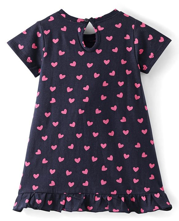 Babyhug Cotton Knit Half Sleeves Nighty Heart & Text Print - Blue