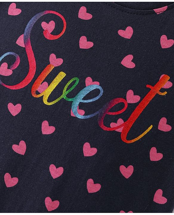 Babyhug Cotton Knit Half Sleeves Nighty Heart & Text Print - Blue