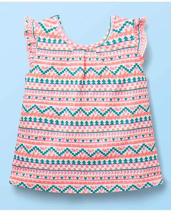 Babyhug Cotton  Sleeveless Printed Top & Shorts Set with Bow Applique - White & Pink