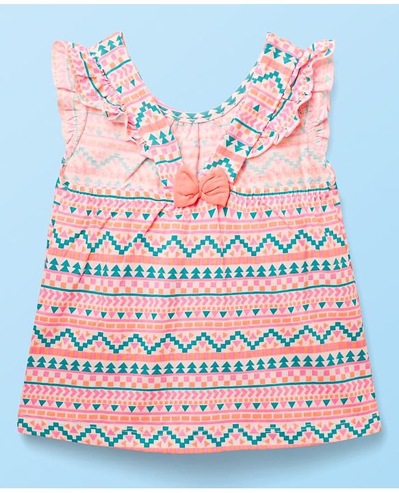 Babyhug Cotton  Sleeveless Printed Top & Shorts Set with Bow Applique - White & Pink