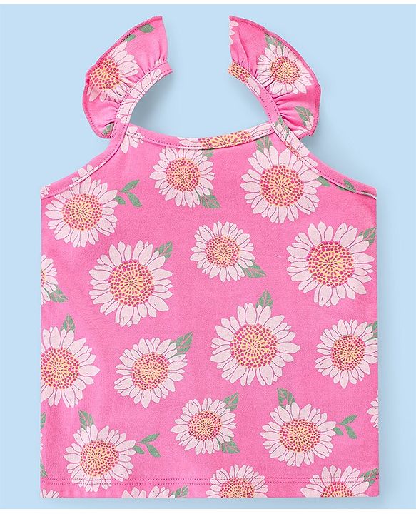 Babyhug Single Jersey Knit Sleeveless Night Suit Floral Print Pack Of 2 - White & Pink