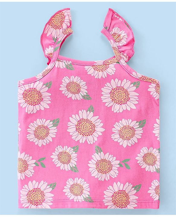 Babyhug Single Jersey Knit Sleeveless Night Suit Floral Print Pack Of 2 - White & Pink