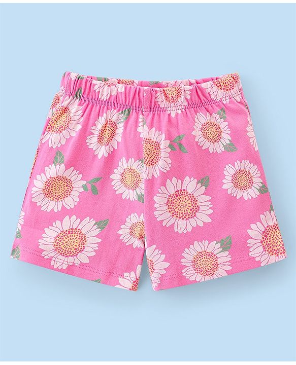 Babyhug Single Jersey Knit Sleeveless Night Suit Floral Print Pack Of 2 - White & Pink
