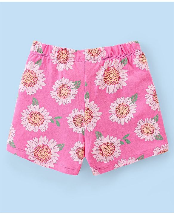 Babyhug Single Jersey Knit Sleeveless Night Suit Floral Print Pack Of 2 - White & Pink
