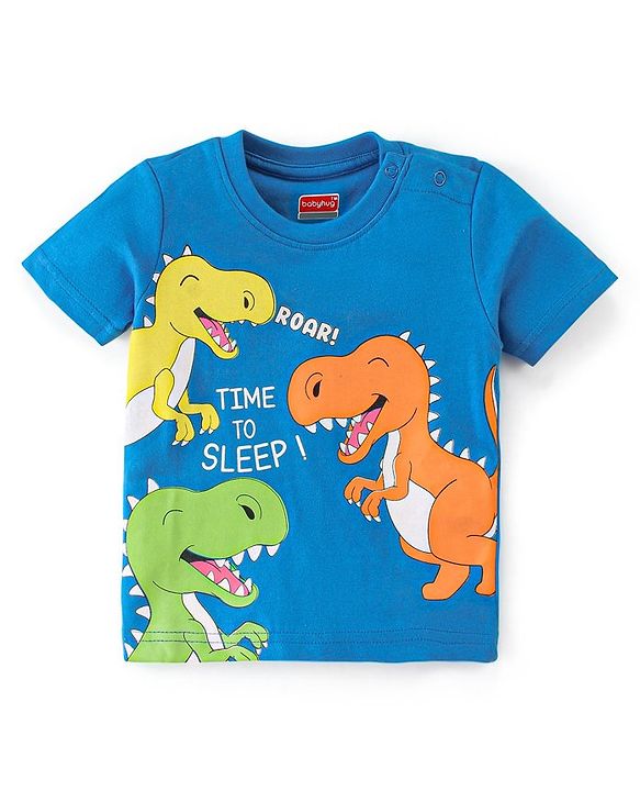 Babyhug Cotton Knit Half Sleeves Night Suit Dino Print - Blue