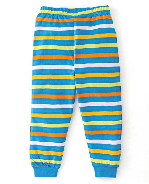 Babyhug Cotton Knit Half Sleeves Night Suit Dino Print - Blue