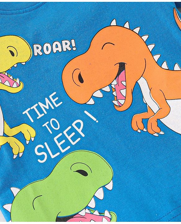 Babyhug Cotton Knit Half Sleeves Night Suit Dino Print - Blue