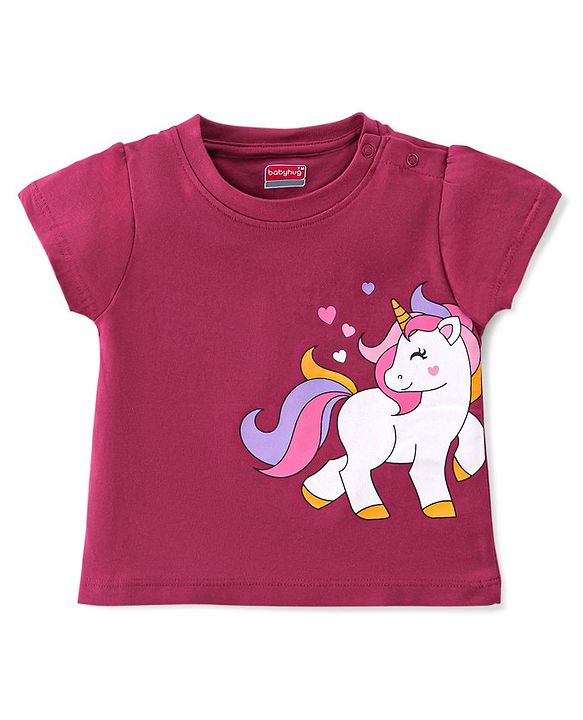 Babyhug Cotton Knit Half Sleeves Night Suit With Unicorn Print - Pink