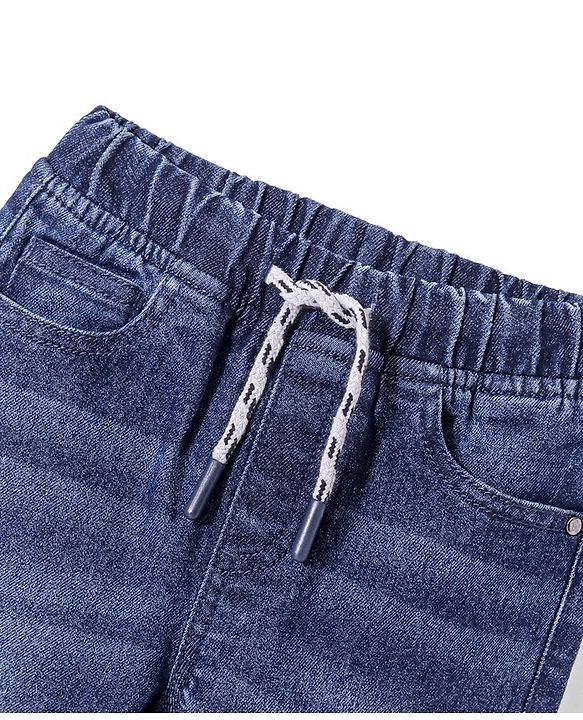 Babyhug Cotton Blend Full Length Solid Color Stretchable Denim Jogger - Dark Blue