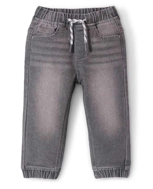 Babyhug Cotton Blend Full Length Solid Color Stretchable Denim Jogger - Dark Blue