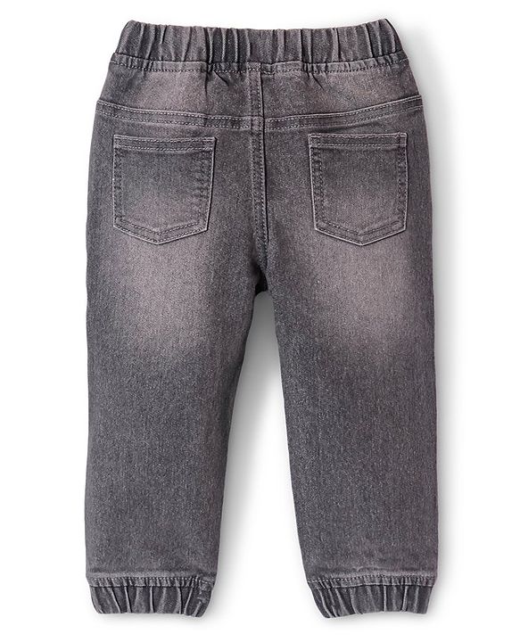 Babyhug Cotton Blend Full Length Solid Color Stretchable Denim Jogger - Dark Blue
