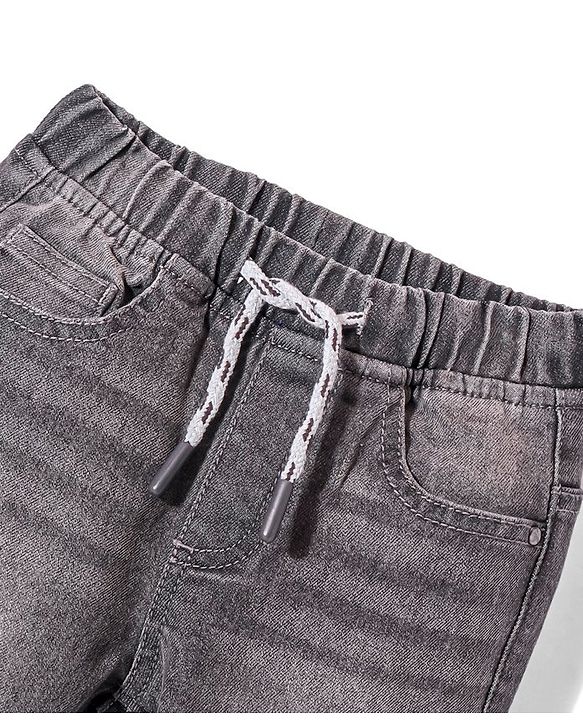 Babyhug Cotton Blend Full Length Solid Color Stretchable Denim Jogger - Dark Blue