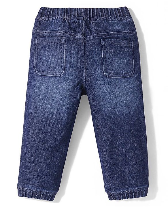 Babyhug Cotton Blend Full Length Stretchable Washed Denim Jogger - Dark Blue