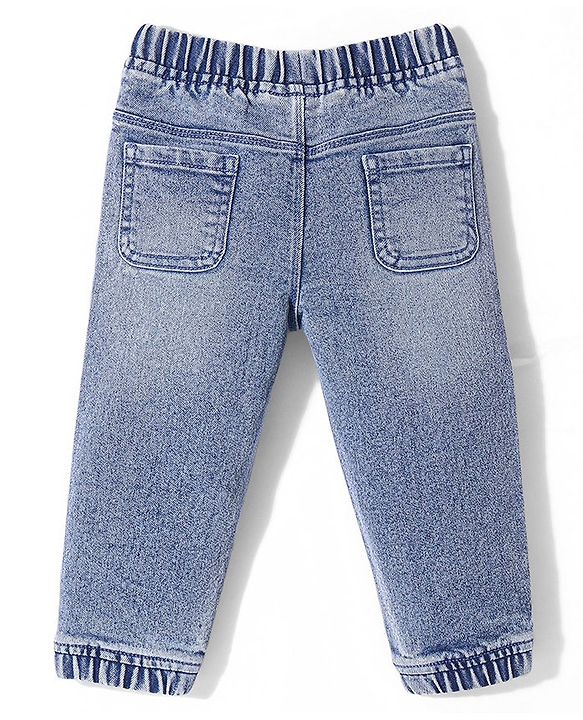 Babyhug Cotton Blend Full Length Stretchable Washed Denim Jogger - Light Blue