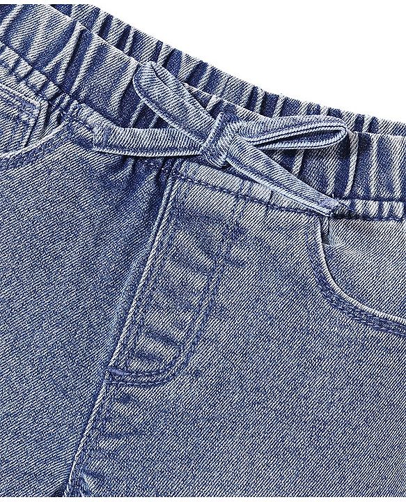 Babyhug Cotton Blend Full Length Stretchable Washed Denim Jogger - Light Blue