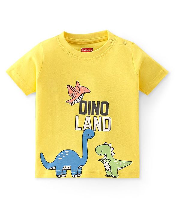 Babyhug Cotton Single Jersey Knit Half Sleeves Night Suit Dino Print - Yellow