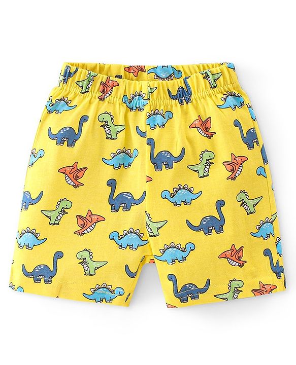 Babyhug Cotton Single Jersey Knit Half Sleeves Night Suit Dino Print - Yellow