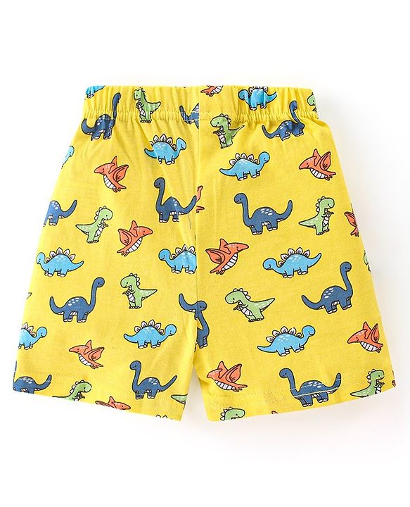 Babyhug Cotton Single Jersey Knit Half Sleeves Night Suit Dino Print - Yellow