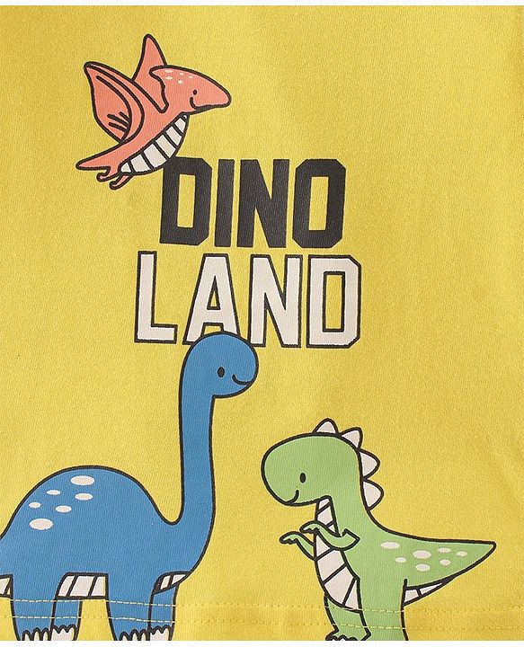 Babyhug Cotton Single Jersey Knit Half Sleeves Night Suit Dino Print - Yellow