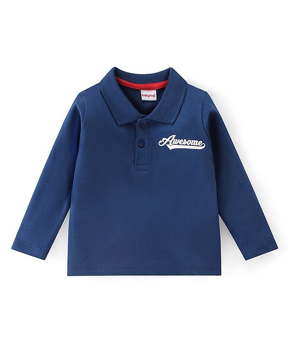 Babyhug 100% Cotton Single Jersey Knit Soccer Ball Printed Dungaree With Full Sleeves Polo T-Shirt - Blue & Multicolor