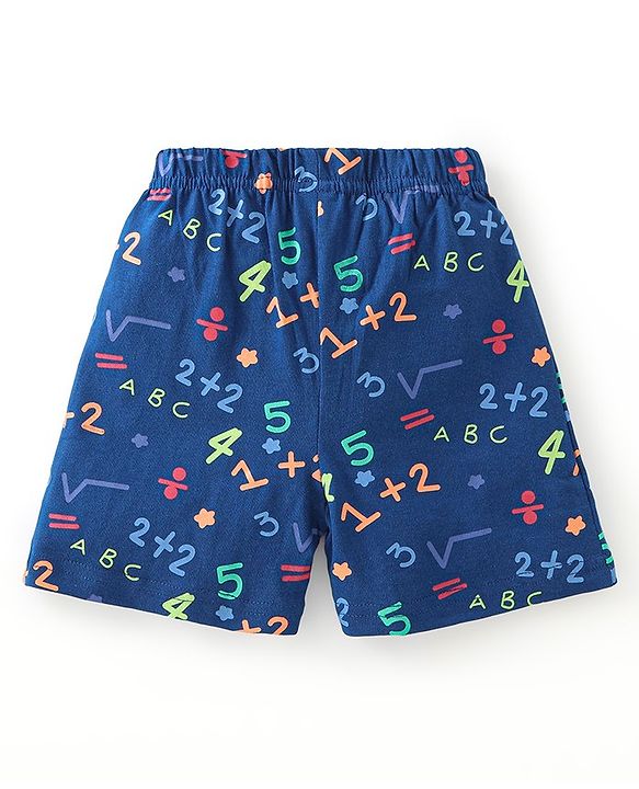 Babyhug Cotton Single Jersey Knit Half Sleeves Night Suit Text & Number Print - Navy Blue