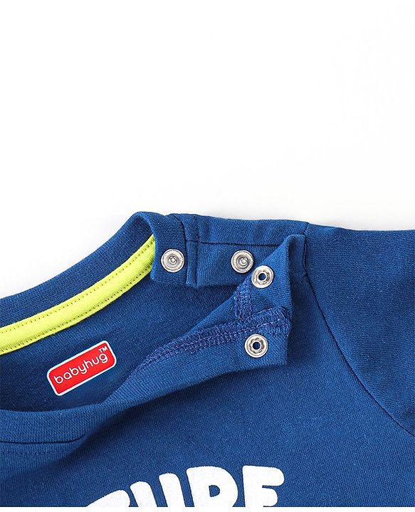 Babyhug Cotton Single Jersey Knit Half Sleeves Night Suit Text & Number Print - Navy Blue