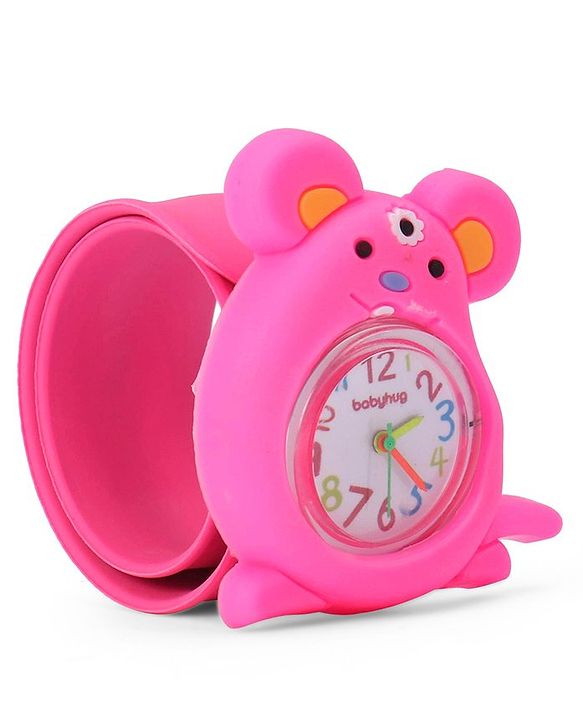 Babyhug Free Size Mice Shaped Analog Watch - Dark Pink