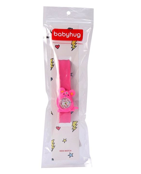 Babyhug Free Size Mice Shaped Analog Watch - Dark Pink
