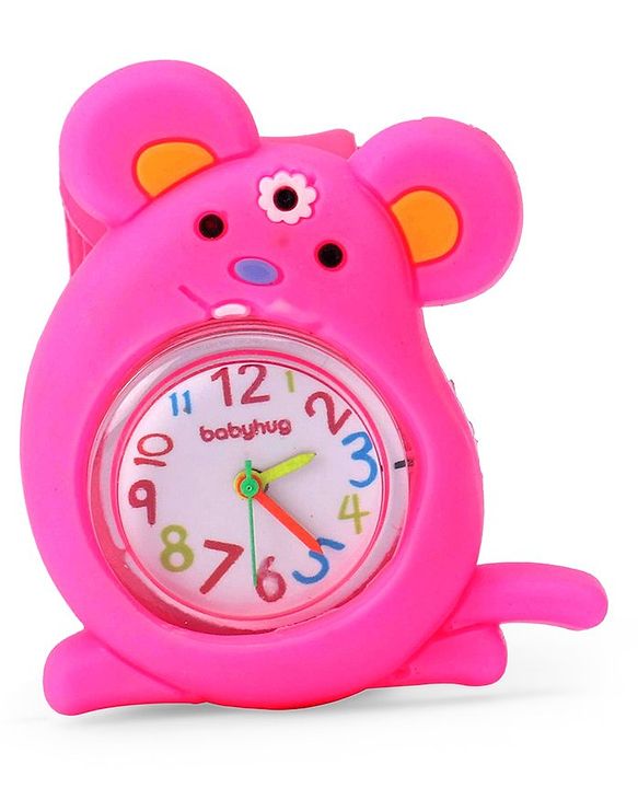 Babyhug Free Size Mice Shaped Analog Watch - Dark Pink
