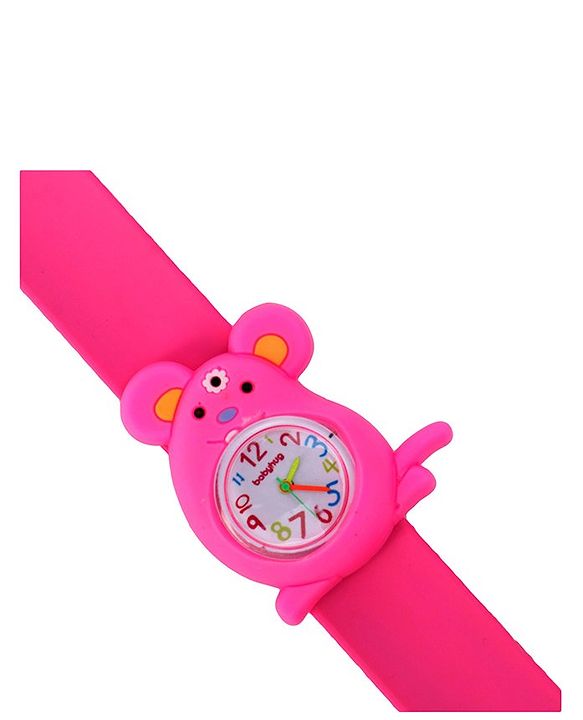 Babyhug Free Size Mice Shaped Analog Watch - Dark Pink