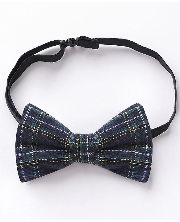 Babyhug Free Size Checked Bow and Suspender Set - Blue & Brown