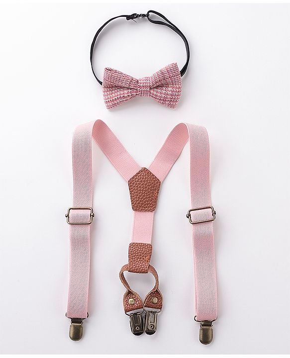 Babyhug Free Size Textured Bow and Suspender Set -Pink