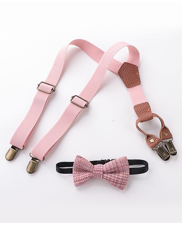 Babyhug Free Size Textured Bow and Suspender Set -Pink