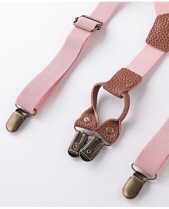 Babyhug Free Size Textured Bow and Suspender Set -Pink