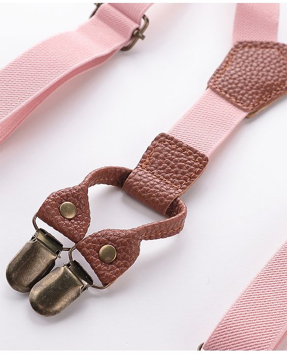 Babyhug Free Size Textured Bow and Suspender Set -Pink