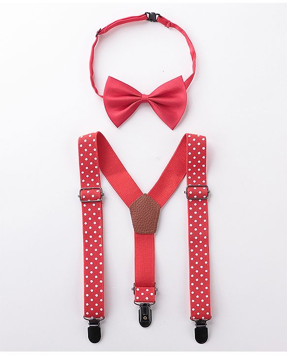 Babyhug Bow and Suspender Set Polka Dot  Printed - Red