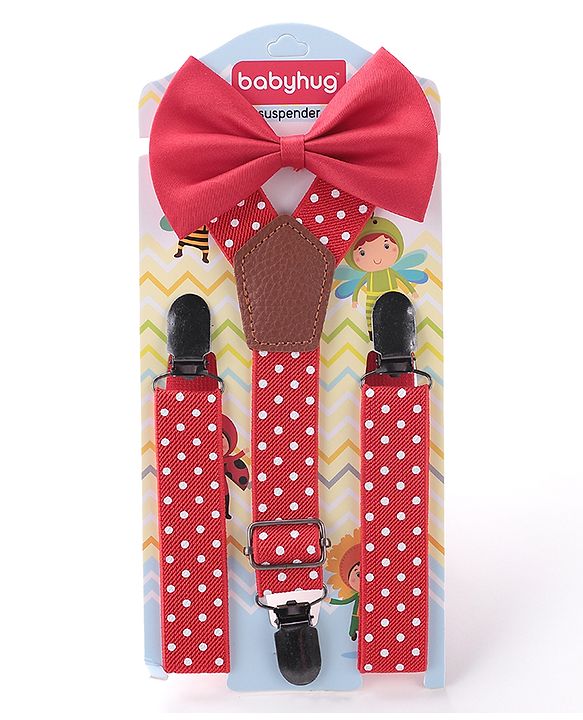 Babyhug Bow and Suspender Set Polka Dot  Printed - Red