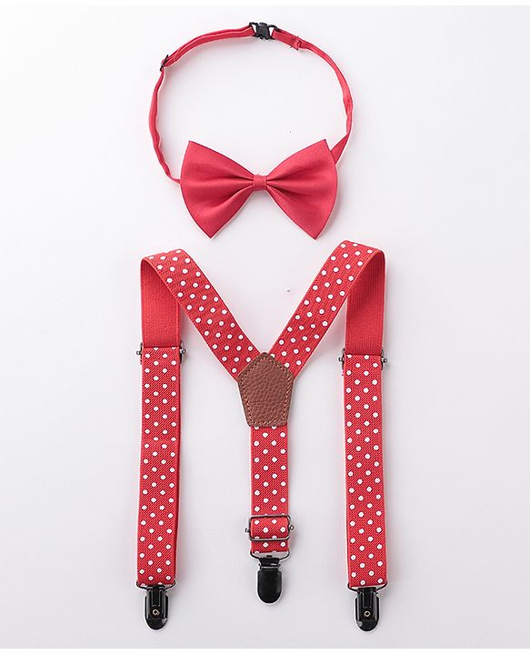 Babyhug Bow and Suspender Set Polka Dot  Printed - Red