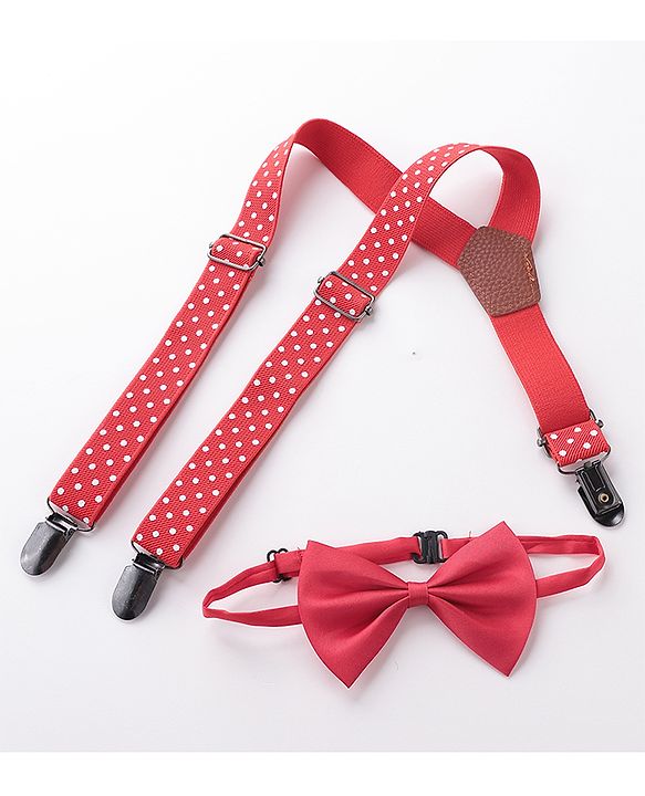 Babyhug Bow and Suspender Set Polka Dot  Printed - Red