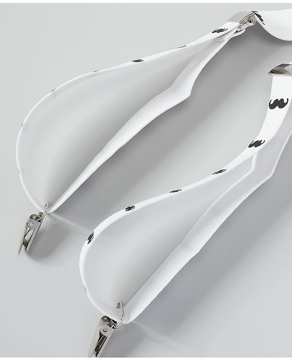 Babyhug Free Size Mustache Printed Bow and Suspender Set - White
