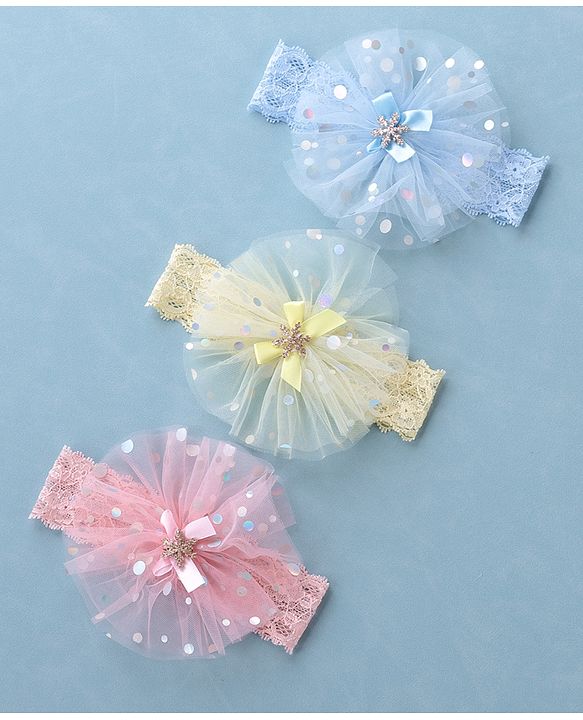 Babyhug Free Size Headband With Flower Applique Pack of 3 - Multicolor