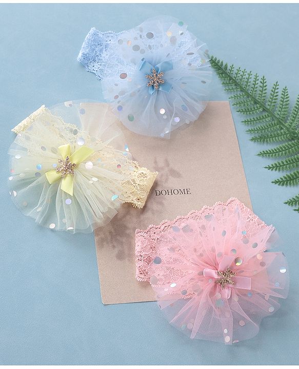 Babyhug Free Size Headband With Flower Applique Pack of 3 - Multicolor