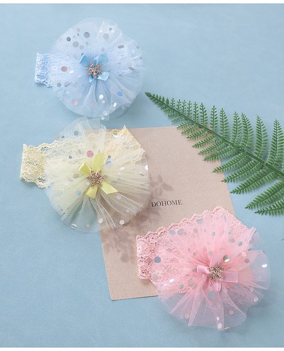 Babyhug Free Size Headband With Flower Applique Pack of 3 - Multicolor
