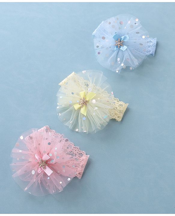 Babyhug Free Size Headband With Flower Applique Pack of 3 - Multicolor
