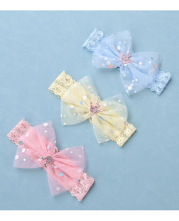 Babyhug Free Size Headbands With Bow Applique Pack of 3- Multicolor