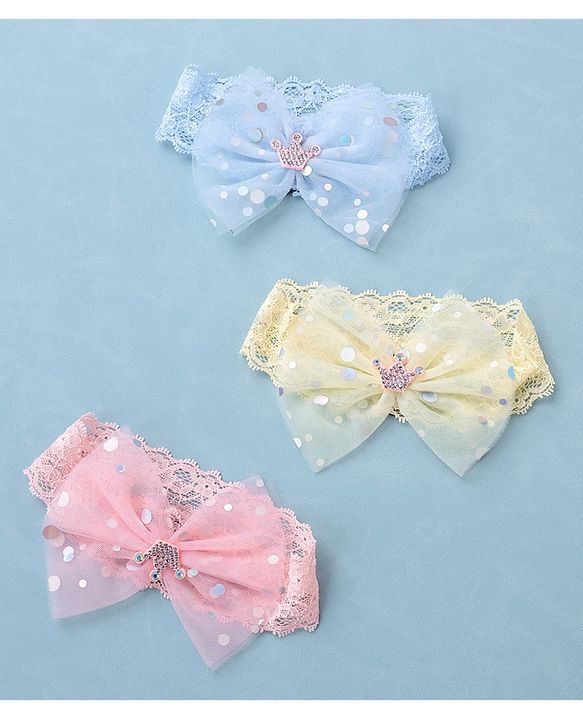 Babyhug Free Size Headbands With Bow Applique Pack of 3- Multicolor
